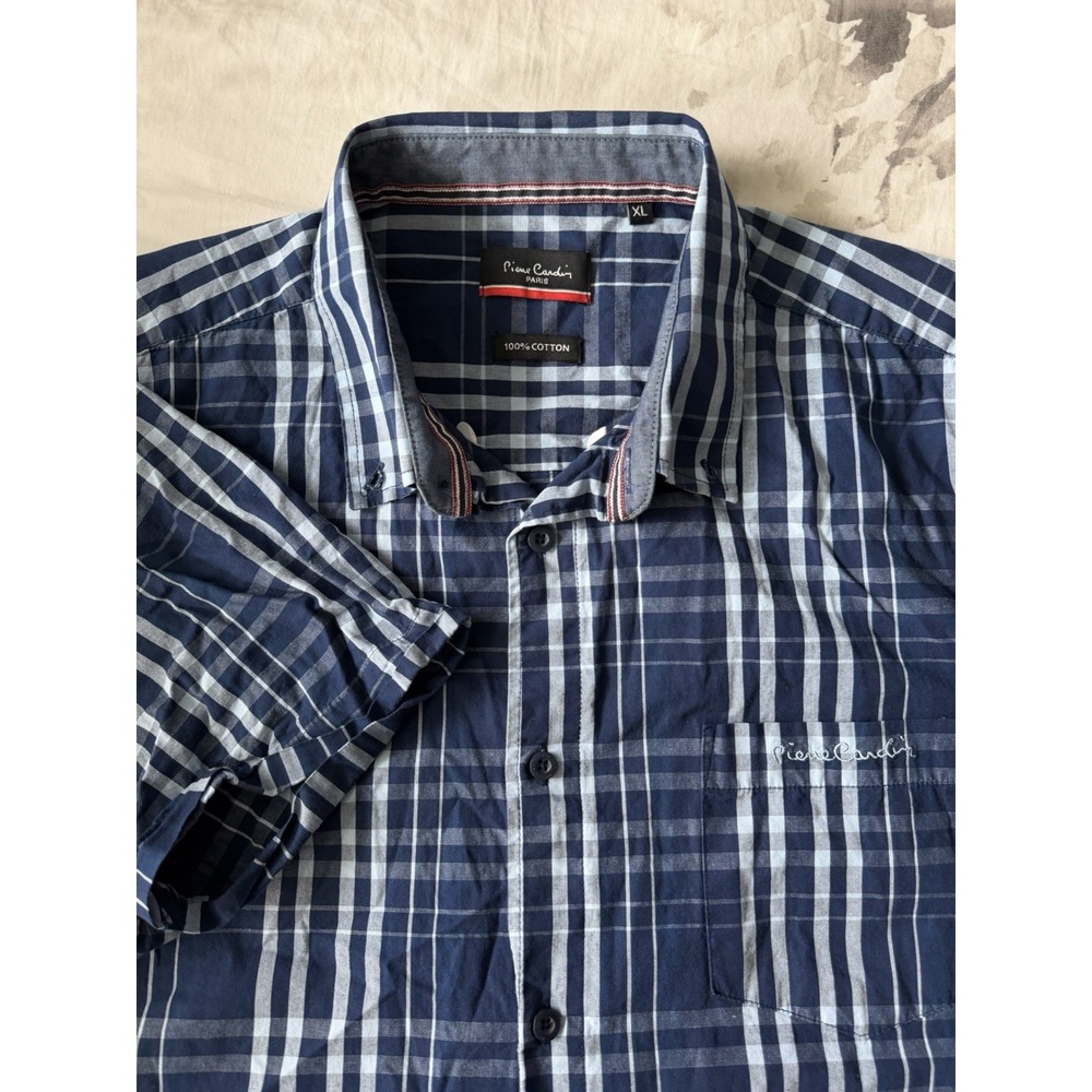 Pierre Cardin Paris Casual Short Sleeve Button up Shirt Plaid Check Designer XL